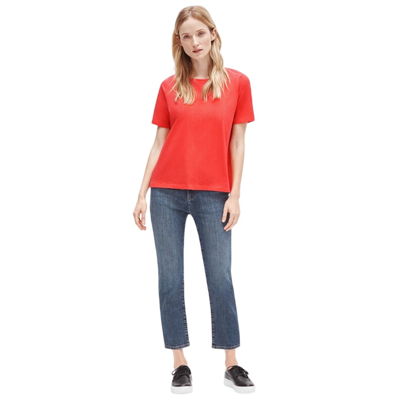 Eileen Fisher Fine Jersey Crew Neck Easy Fit Tencel Tee In Flame Size Xs